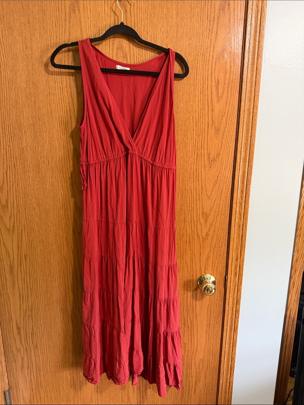 Max Studio Red Sleeveless V-Neck Tiered Maxi Dress